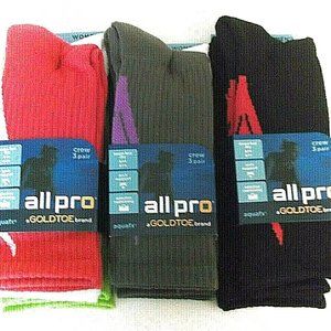 9 Pairs Womens Cushioned Crew GOLD TOE ALL PRO Aquafx Socks Shoe 4-10